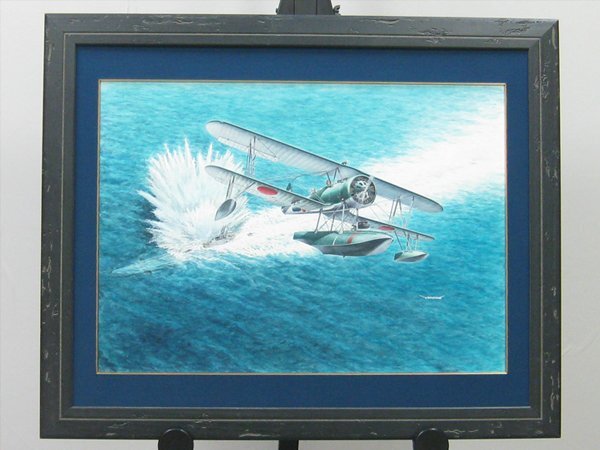 【心庵】額装 Y.TOYOOKA 戦闘機 細密画/肉筆 10号 真作 YK005拍卖