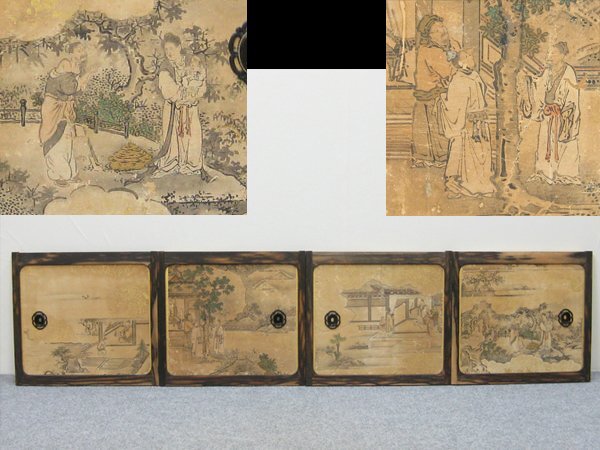 【心庵】黒柿枠 古画 人物図/襖 戸袋 天袋 襖絵 A465拍卖