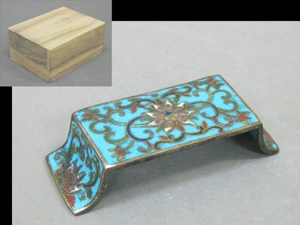 【心庵】中国 時代物 古七宝 銅胎七宝 花文/墨床 付箱 B694拍卖