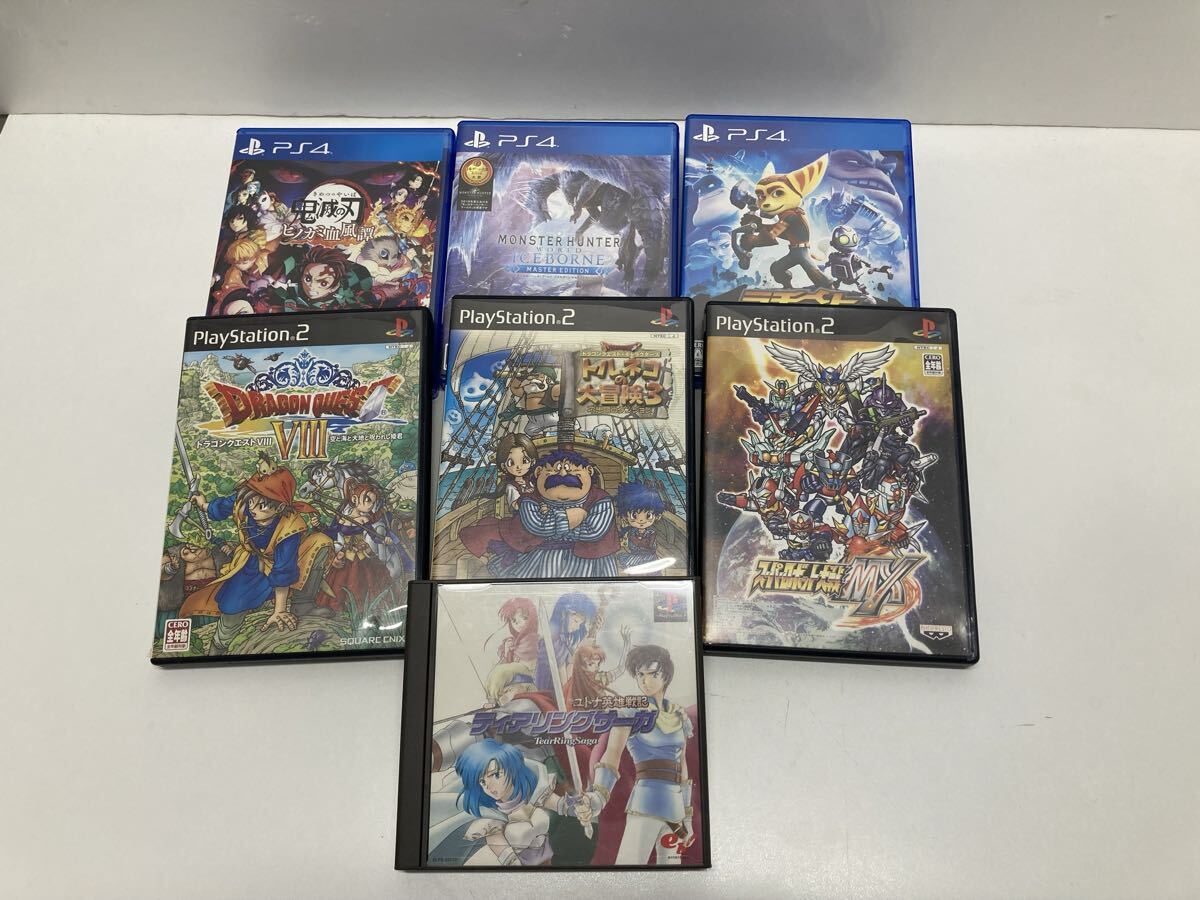 PSゲームソフトおまとめ 7点 PS4 PS2 PS プレイステーション 鬼滅の刃 モンハン スパロボ等 動作未確認 中古 おまけ付き ジャンク品拍卖