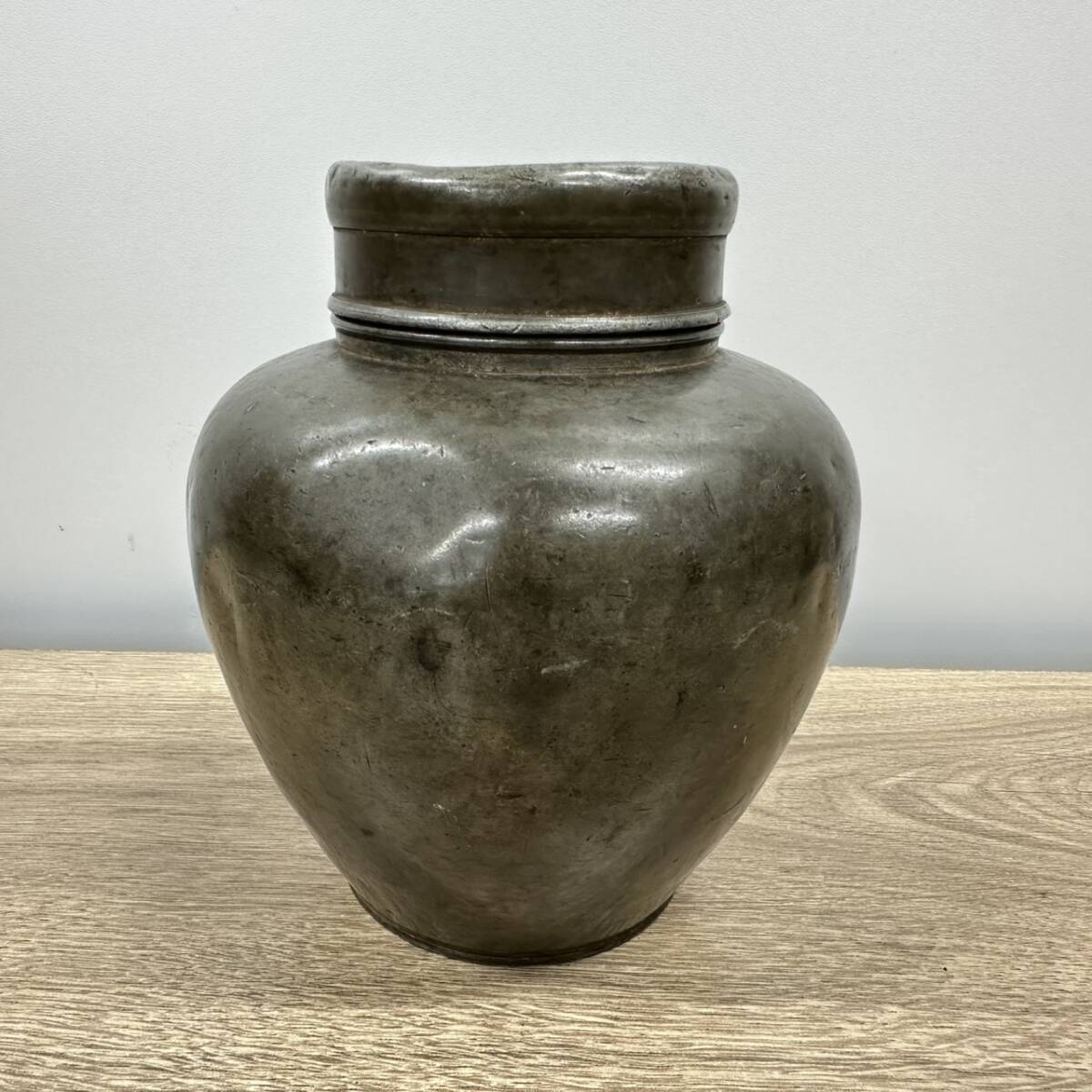 林克瑞製 古錫 茶入れ 556g 煎茶道具 骨董 唐物 茶壺 茶道具 時代物 古民具 古道具 老錫 茶器 煎茶器 拍卖