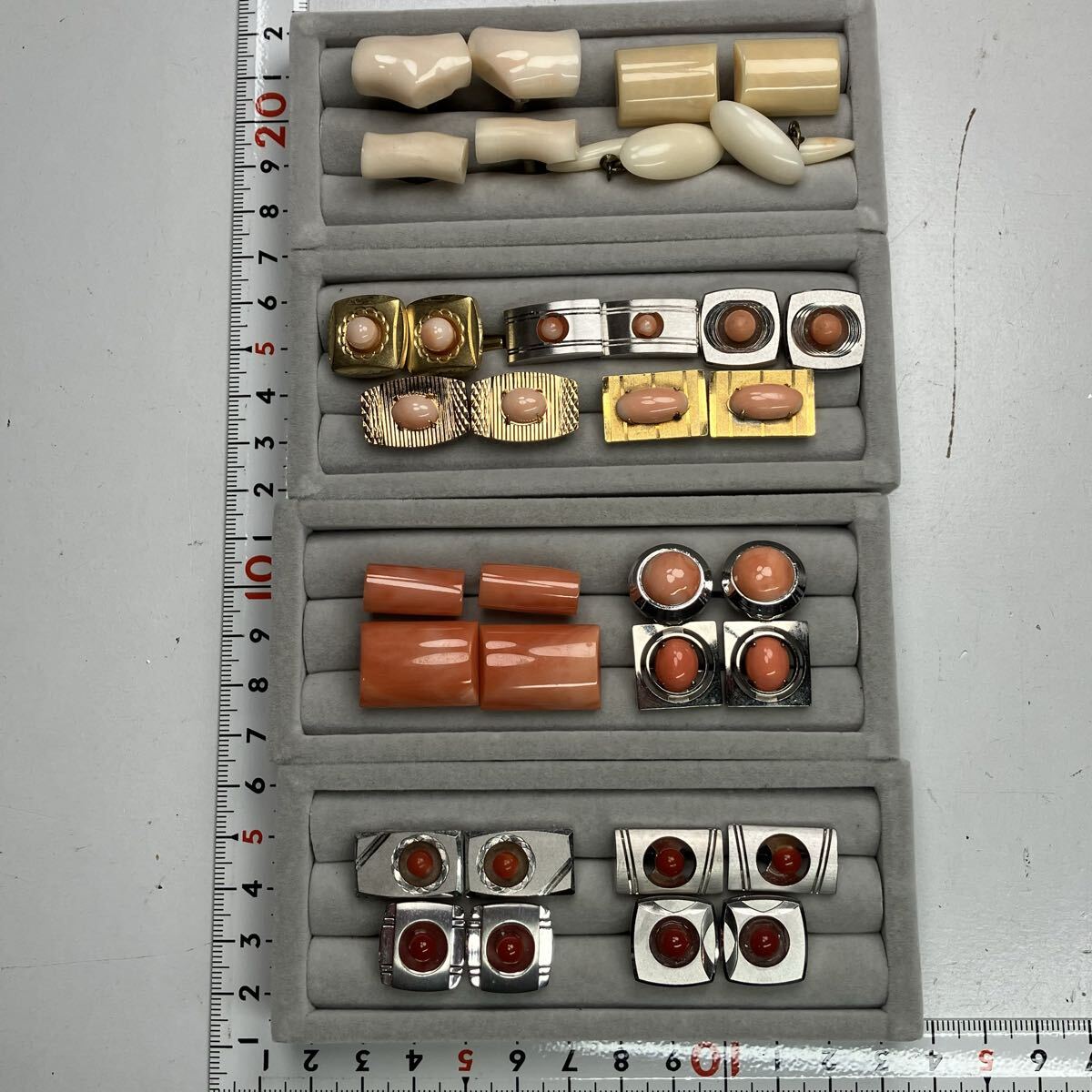 赤珊瑚 赤サンゴ 珊瑚 サンゴ カフス アクセサリー 1円スタート 大量 まとめ ジャンク 〔W412〕 拍卖