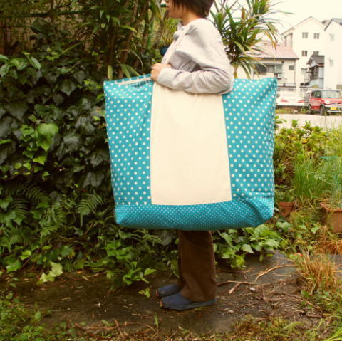 入学、入園!2900円生成りとエメラルドドット【特大】お昼寝布団バッグ拍卖