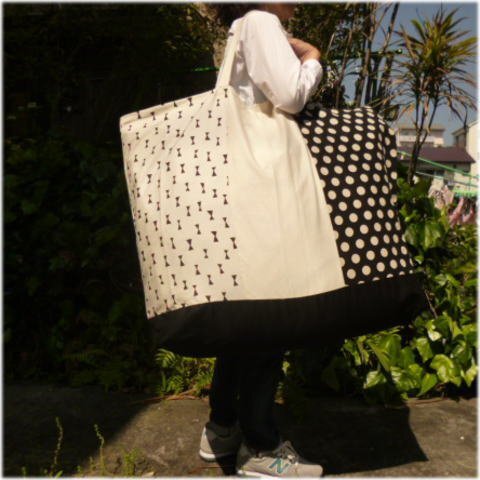 入学、入園!2900円フラスコモノトーン(生成り)特大昼寝布団バッグ手作り小物拍卖