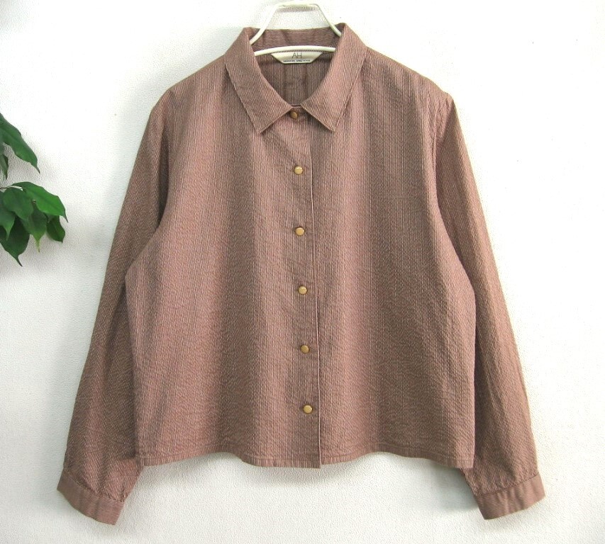 AH アップルハウス あぶち 日本製 ★ ショート丈♪ 大人のシャツブラウス フリーサイズ 手染め ブラウン系拍卖