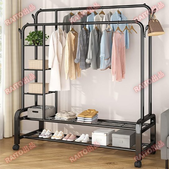 ハンガーラック 頑丈パイプハンガーラック おしゃれ洋服ラック ハンガーラック2段衣類ラック 衣類収納 多機能 120*162CM bhw0060拍卖