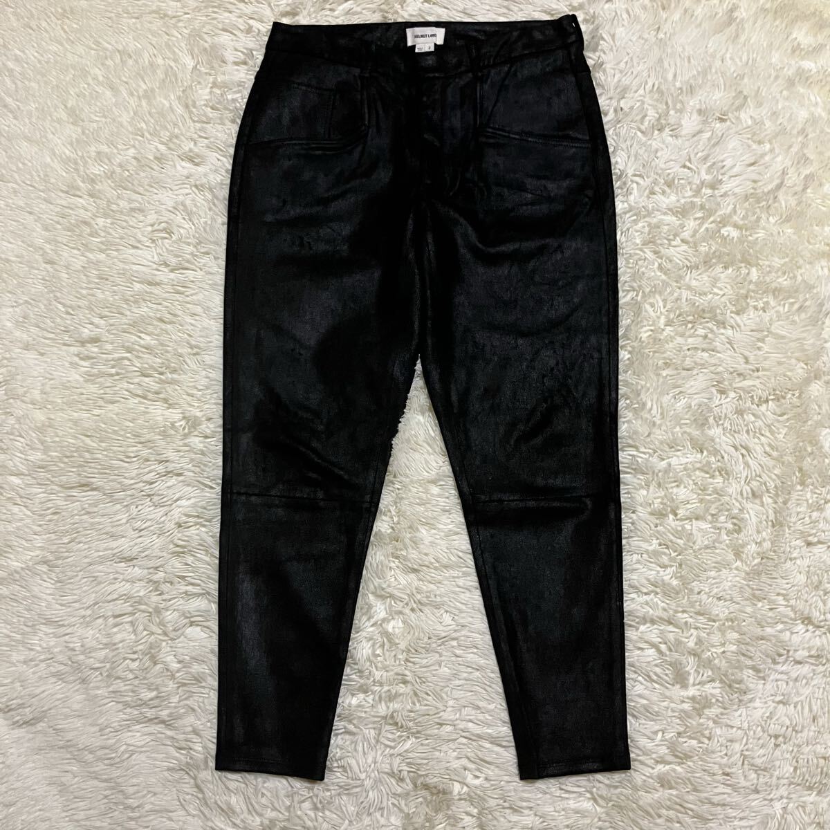 ヘルムートラング レザー シープスキン ブラック テーパード クロップド拍卖