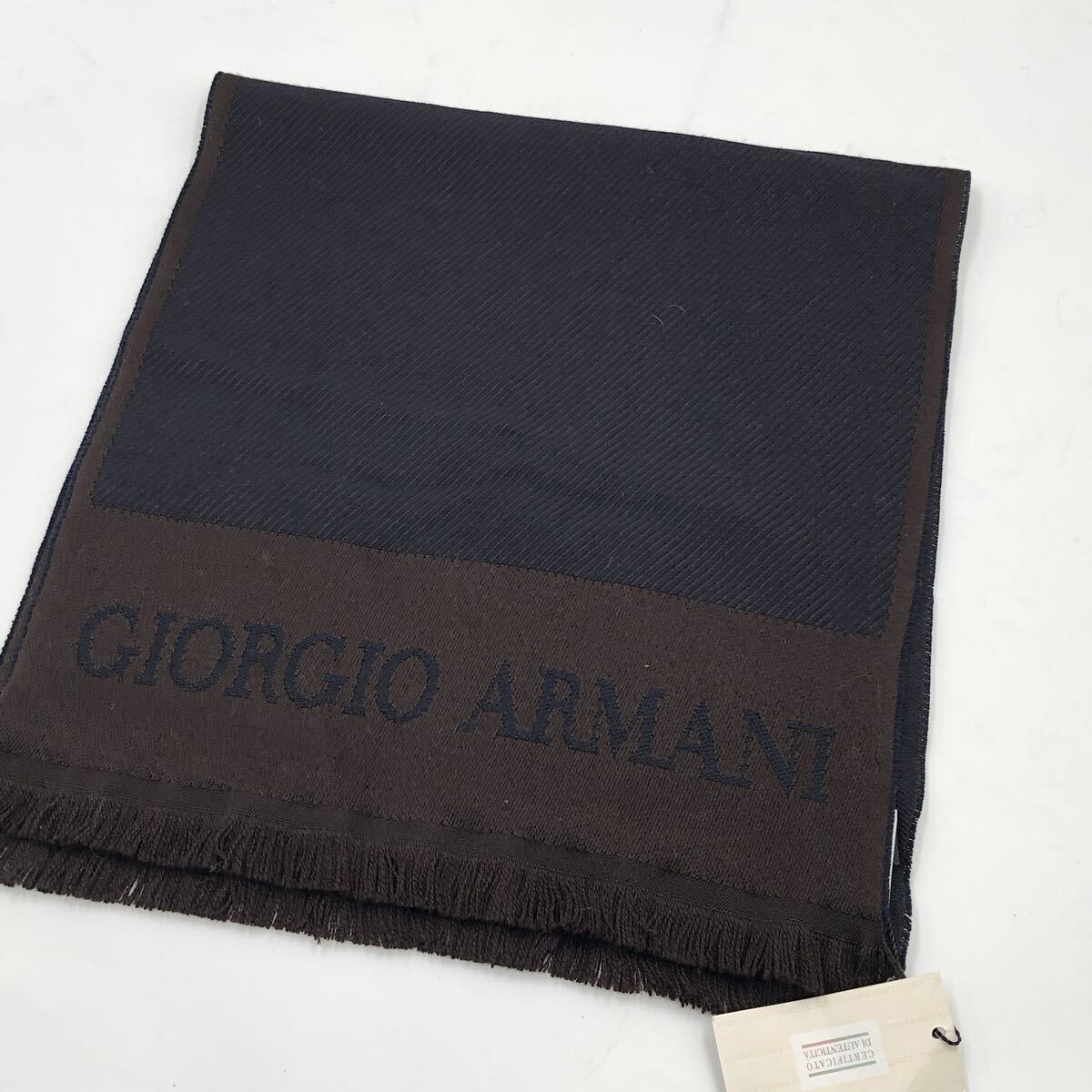 タグ付き◎最高級ライン◎GIORGIO ARMANI ジョルジオアルマーニ マフラー ウール ロゴ メンズ ネイビー ブラウン ウール拍卖
