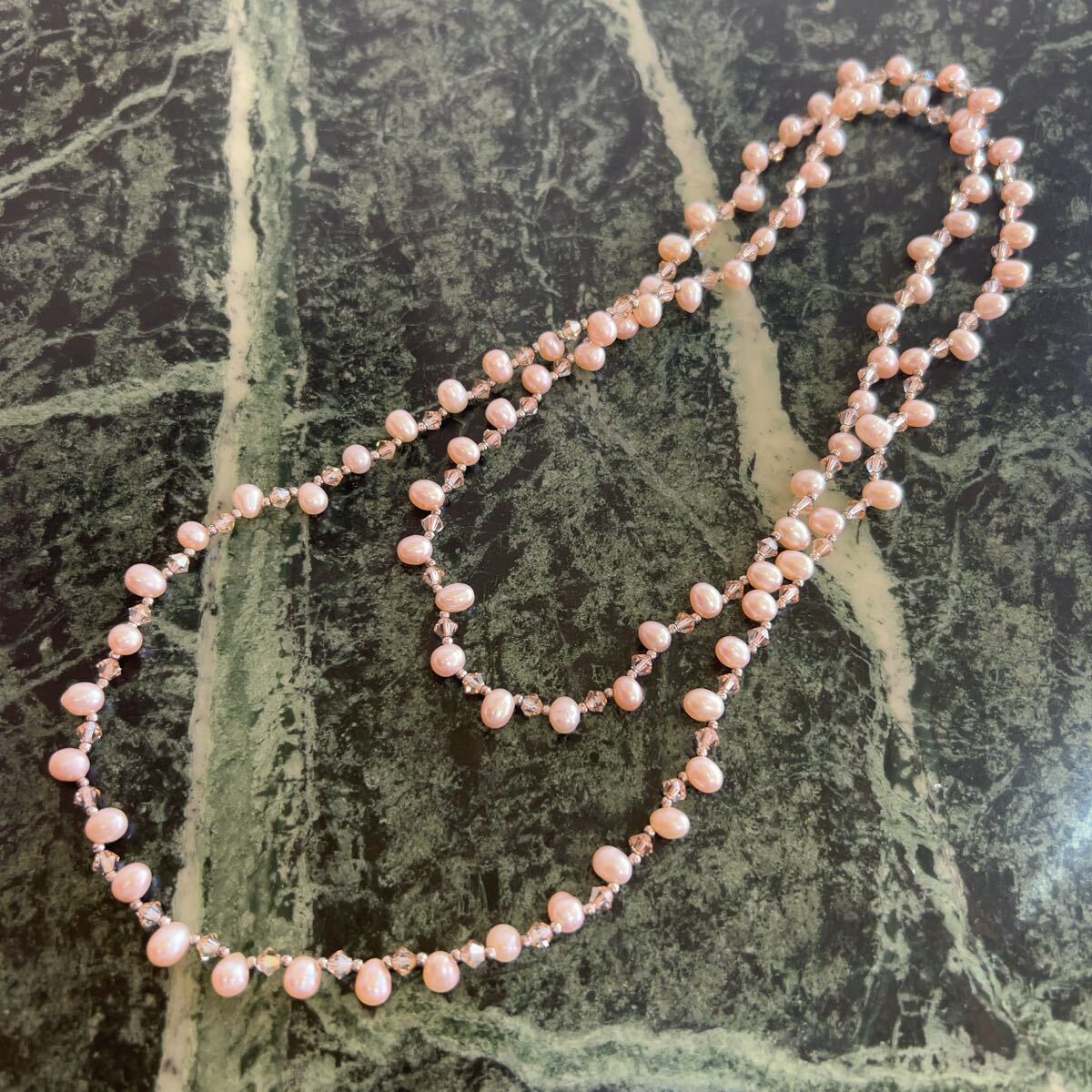 【極美品】淡水パールネックレス★真珠 アクセサリー ロングネックレス ビーズ 薄ピンク拍卖