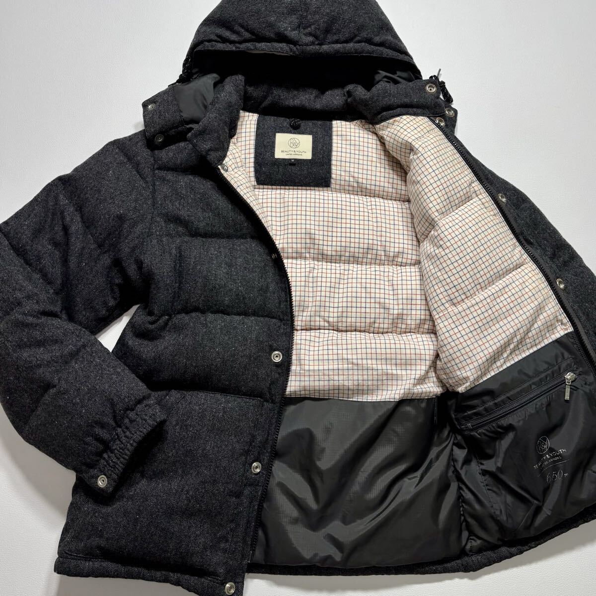 1円〜【●肉厚モコモコ●美品】●ビューティーアンドユース ユナイテッドアローズ ウール ダウンジャケット 650fp アウター グレー メンズ 拍卖