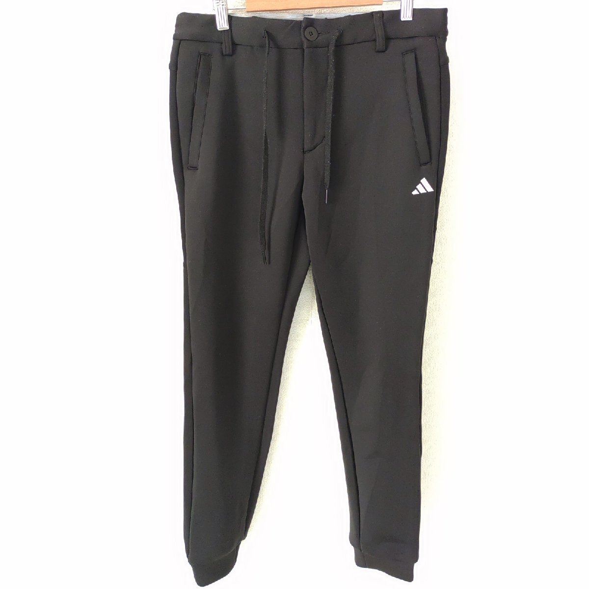 (^w^)b adidas アディダス トラックパンツ 裾リブ ジャージ スラックス ズボン ボトムス ゴルフ スポーツ トレーニング ジム 黒 O16035DD拍卖