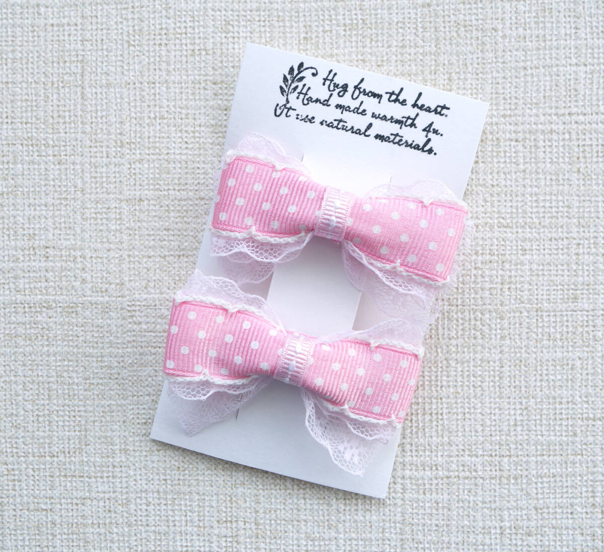 ★ ハンドメイド ピンクのリボンとレースのヘアクリップ 2個セット ★拍卖