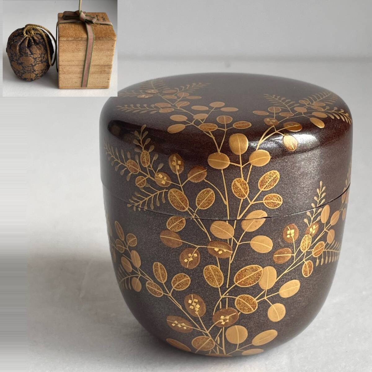 【和美】時代 金蒔絵 棗 木箱付(合わせ箱) 茶道具 拍卖