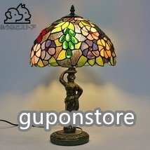 人気推薦★ 芸術品ブドウ花柄 ステンドランプ 別荘照明 ステンドグラス ティファニー技法 レトロな雰囲気 テーブルスタンド 室内装飾拍卖