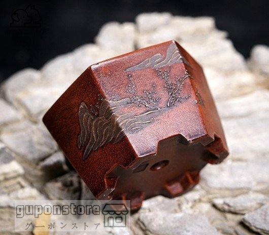 紫砂 紫泥 盆栽鉢 植木鉢 角鉢 山水風景 浮き彫り 紫泥絵 六角拍卖