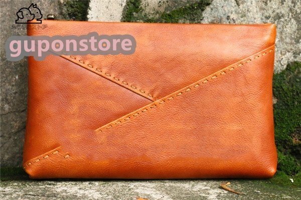 人気推薦★メンズバッグ ヌメ革 レザー本革 セカンドバッグ 手縫い ハンドメイド 長財布 ショルダーバッグ拍卖