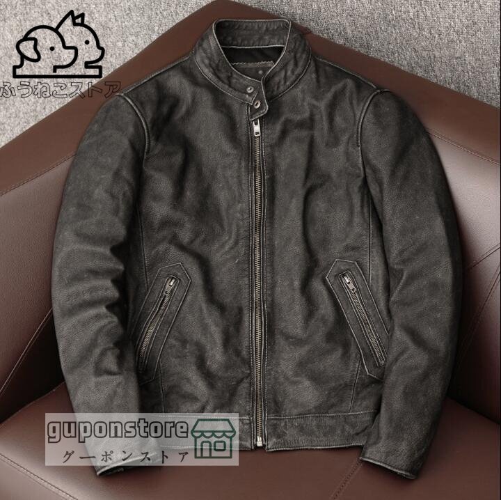 人気推薦★高品質 レザージャケット 牛革 シングルライダース 本革 革ジャン カウハイド カーコート バイクジャケット メンズファッション拍卖