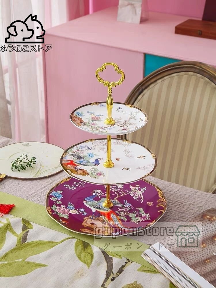 盛皿 フレアプレート 3段ケーキ スタンド プレート アフタヌーンティー フルーツ トレー拍卖