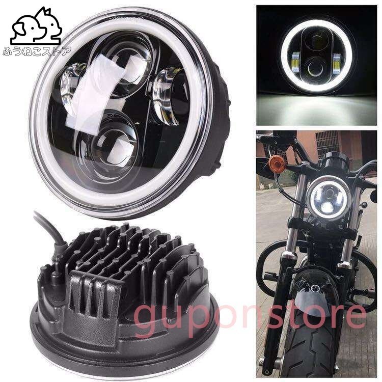5.75インチ LEDヘッドライト エンジェルアイ イカリング ハーレー スポーツスター ダイナ xl883/xl1200/48/アイアン ローライダー fxd fld拍卖