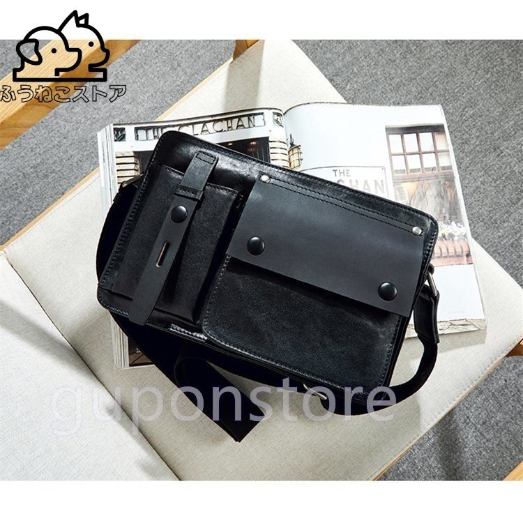 メッセンジャーバッグ メンズ 本革 ビジネスバッグ 柔らかい イタリア革 a4対応 ラップトップ収納 ブラック拍卖