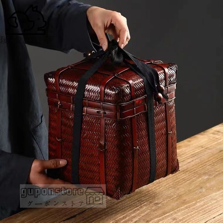 特売!高品質収納ボックス旅行用の茶籠竹の箱携帯茶器入れ茶道具竹編細工籠竹細工収納する手作り拍卖