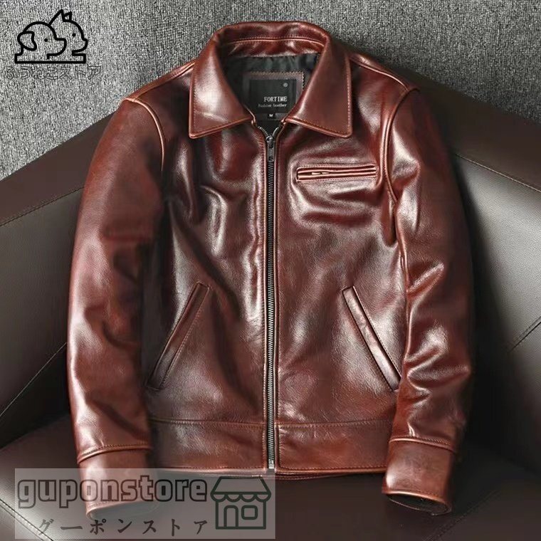 特売! レザージャケット 牛革 シングルライダース 本革 革ジャン カウハイド カーコート バイクジャケット メンズファッション S~5XL拍卖