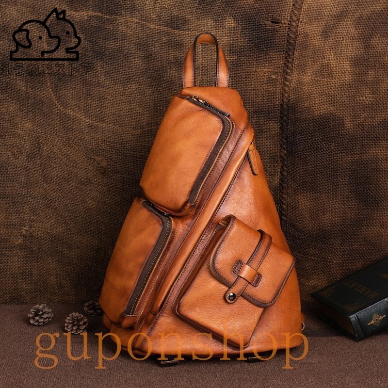 人気推薦★高品質 メンズ 本革 ボディバック 男性 ワンショルダーバッグ 斜め掛けバッグ レザー 大容量拍卖