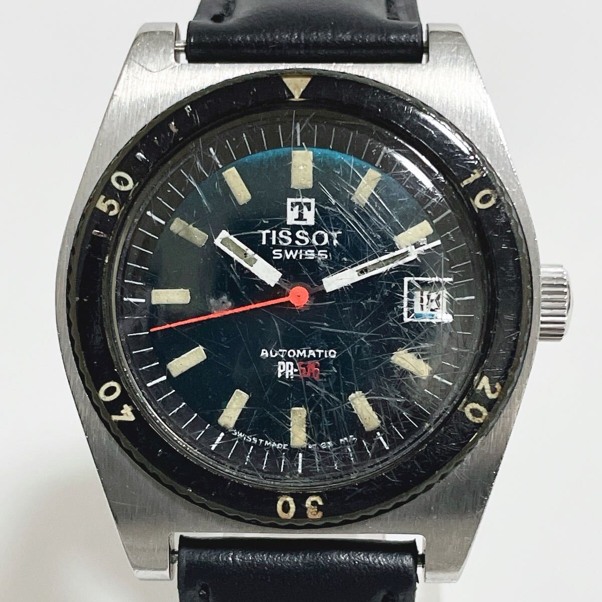 希少!稼働品 TISSOT ティソ AUTOMATIC PR-516 ナビゲーター 自動巻 メンズ腕時計 デイト ダークグリーン文字盤 ヴィンテージ 拍卖