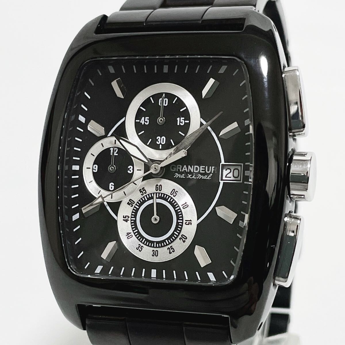GRANDEUR グランドール maximal クロノグラフ OSC036 スクエア デイト 黒文字盤 QZ クォーツ メンズ腕時計拍卖