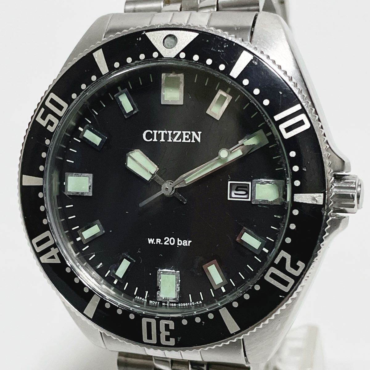 稼働品 CITIZEN PROMASTER シチズン プロマスター E168-S064520 ECO-DRIVE ダイバー デイト 黒文字盤 回転ベゼル ソーラー メンズ腕時計拍卖