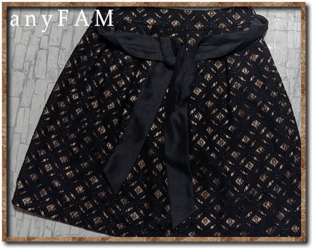 美品!!☆any FAM エニィファム リボン付きレーススカート 黒☆拍卖