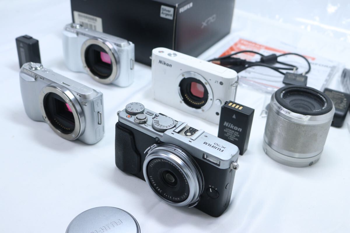 一眼カメラ 4個 まとめ FUJIFILM X70 NIKON J1 SONY NEX-C3 ミラーレスカメラ コンパクトデジタルカメラ セット拍卖