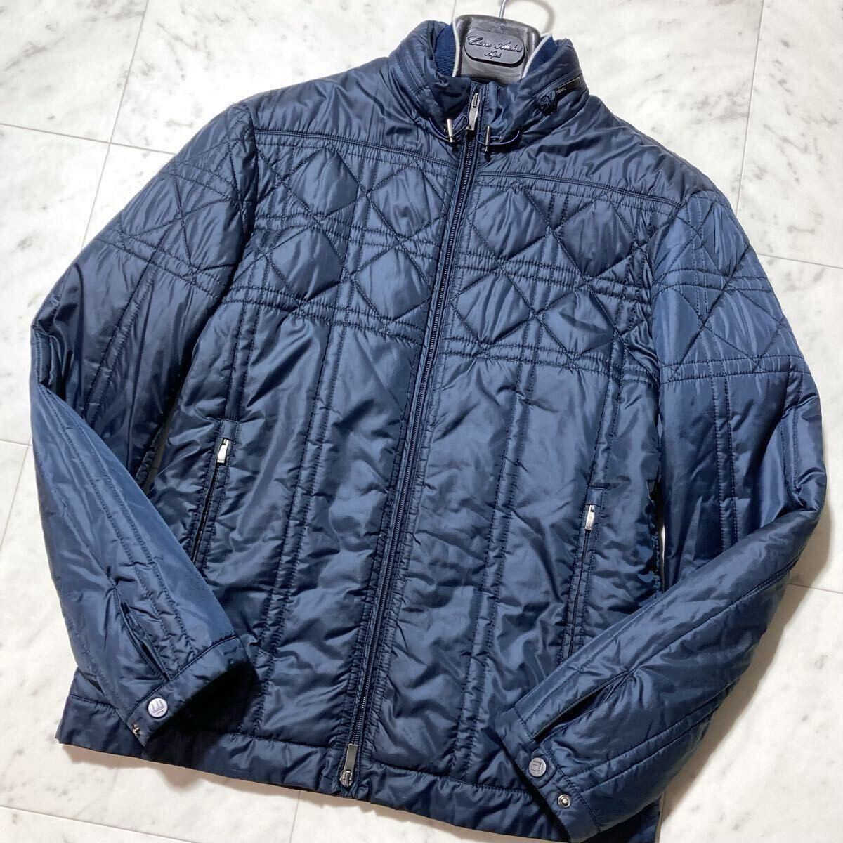 ダンヒル【最高峰!!!圧倒的輝き!!!】dunhill 中綿 キルティングジャケット ダウンジャケット Lサイズ ブルゾン ネイビー 紺拍卖