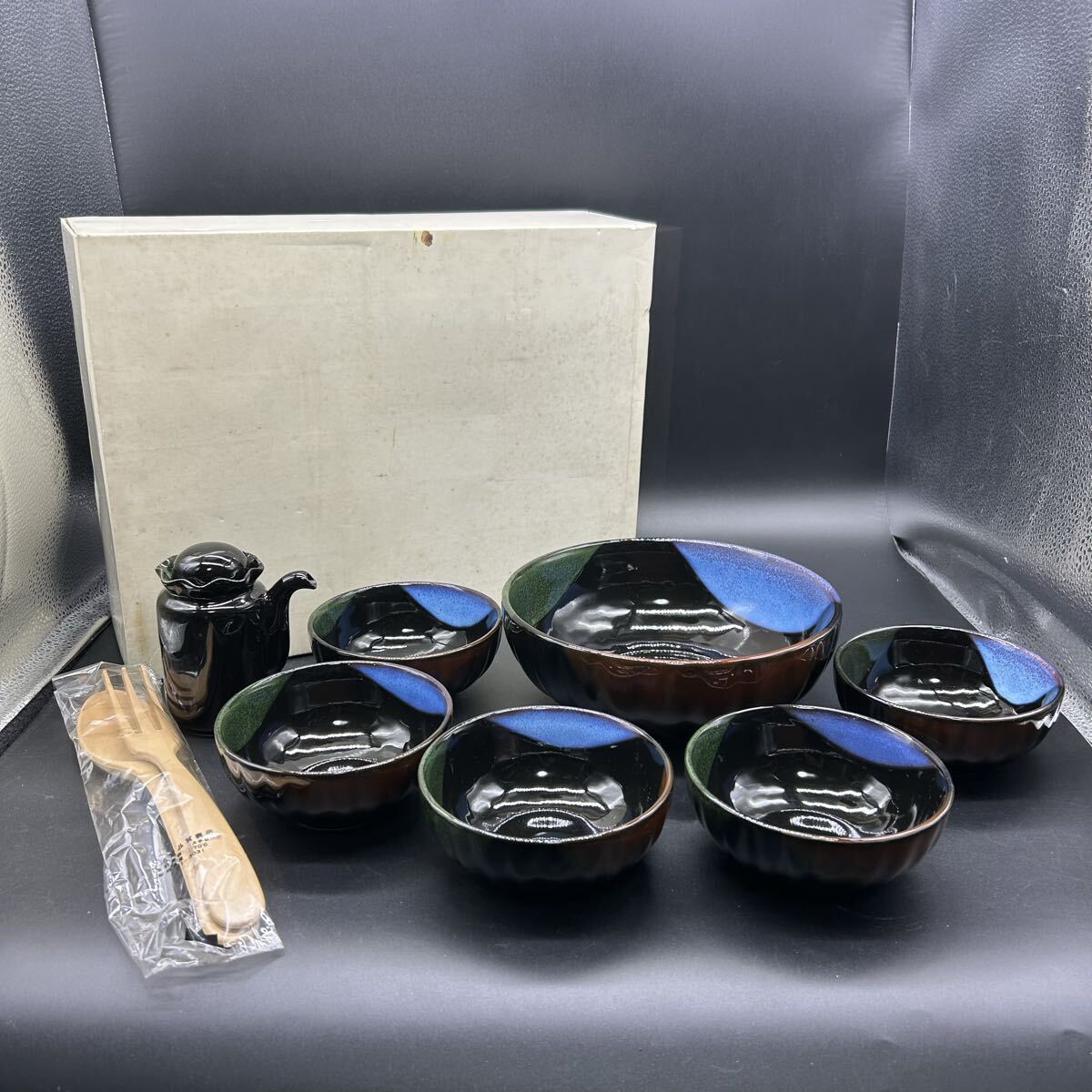 天目窯変サラダセット 小鉢 大鉢 陶器 食器 フ12拍卖