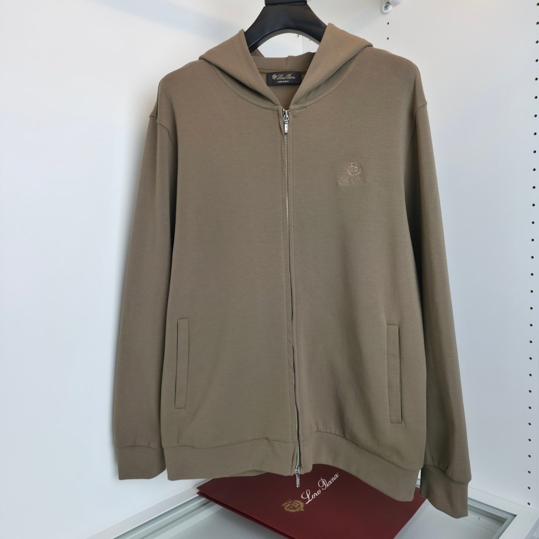 カーキL【送料無料】Loro Pianaロロピアーナ メンズ ジップアップパーカー, コットン素材, カジュアル拍卖