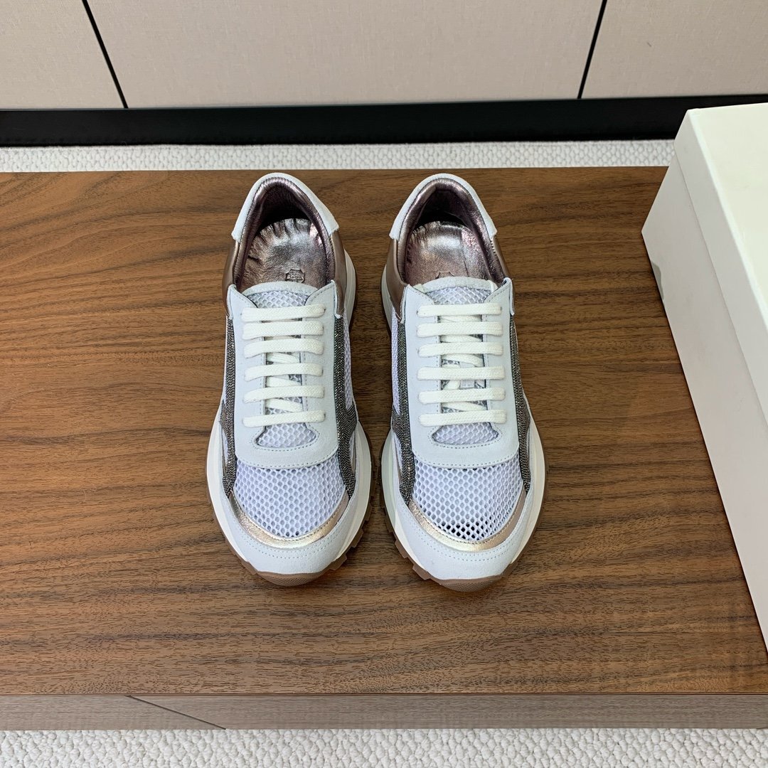 ホワイト24.5cm ★送料無料【新品】★ブルネロクチネリ★レディースメッシュ スニーカー,スエード&メッシュアッパー, ラバーソール拍卖