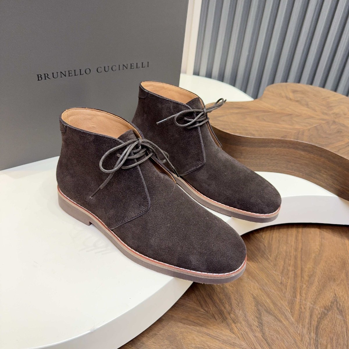 ダークブラウン26.5cm★送料無料★ブルネロクチネリ★メンズスエードデザートブーツ, 本革スエード, レースアップ,カジュアルビジネス拍卖