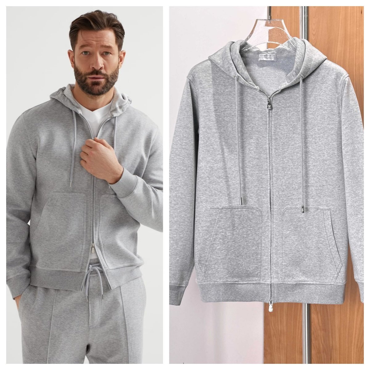グレーM★数量限定★在庫限り【送料無料】★ブルネロクチネリ ★スポーツウェア 上下セット, ジップアップパーカー スウェットパンツ拍卖