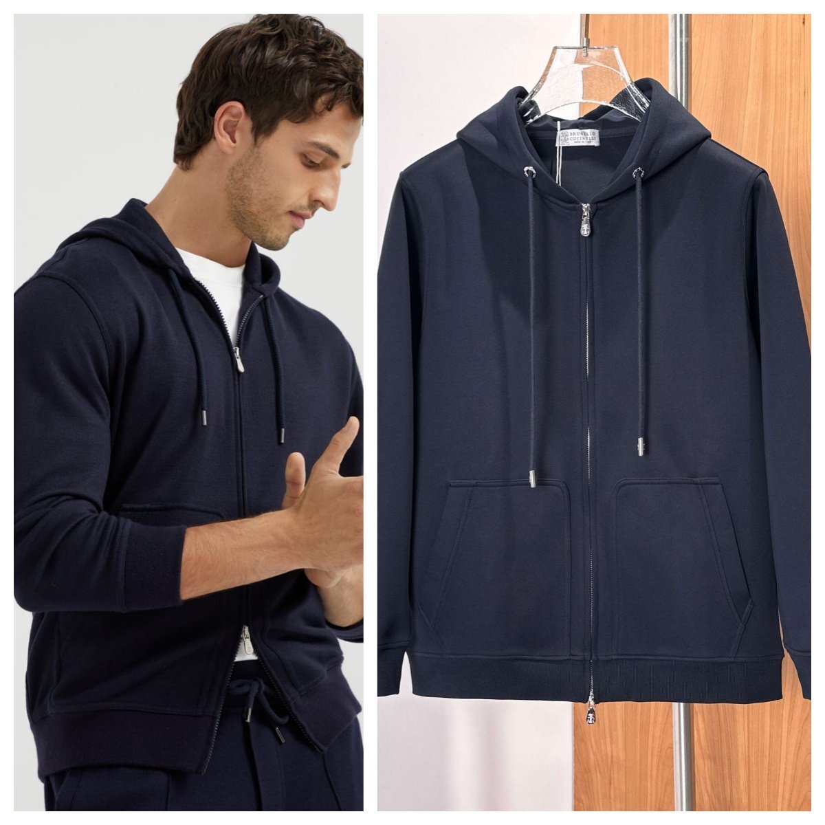 ネイビーXL★数量限定★在庫限り【送料無料】★ブルネロクチネリ ★スポーツウェア 上下セット, ジップアップパーカー スウェットパンツ拍卖