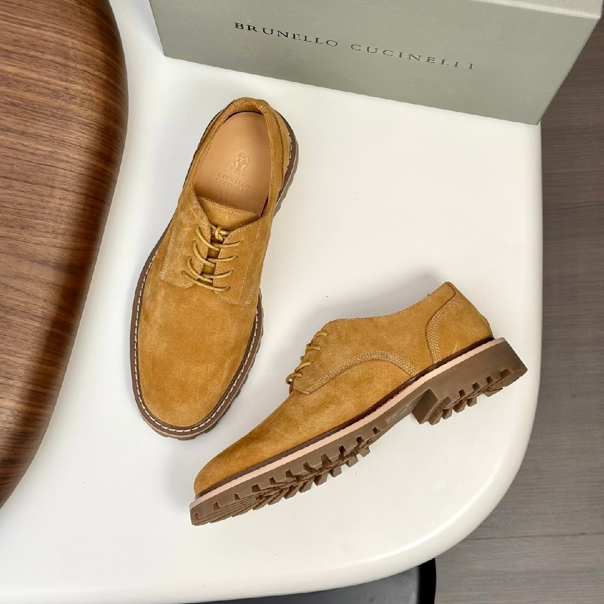 キャメル 26.0cm★送料無料★ブルネロクチネリ★スエード オックスフォードシューズ,グッドイヤーソール, ビジネスカジュアル, 高級本革拍卖