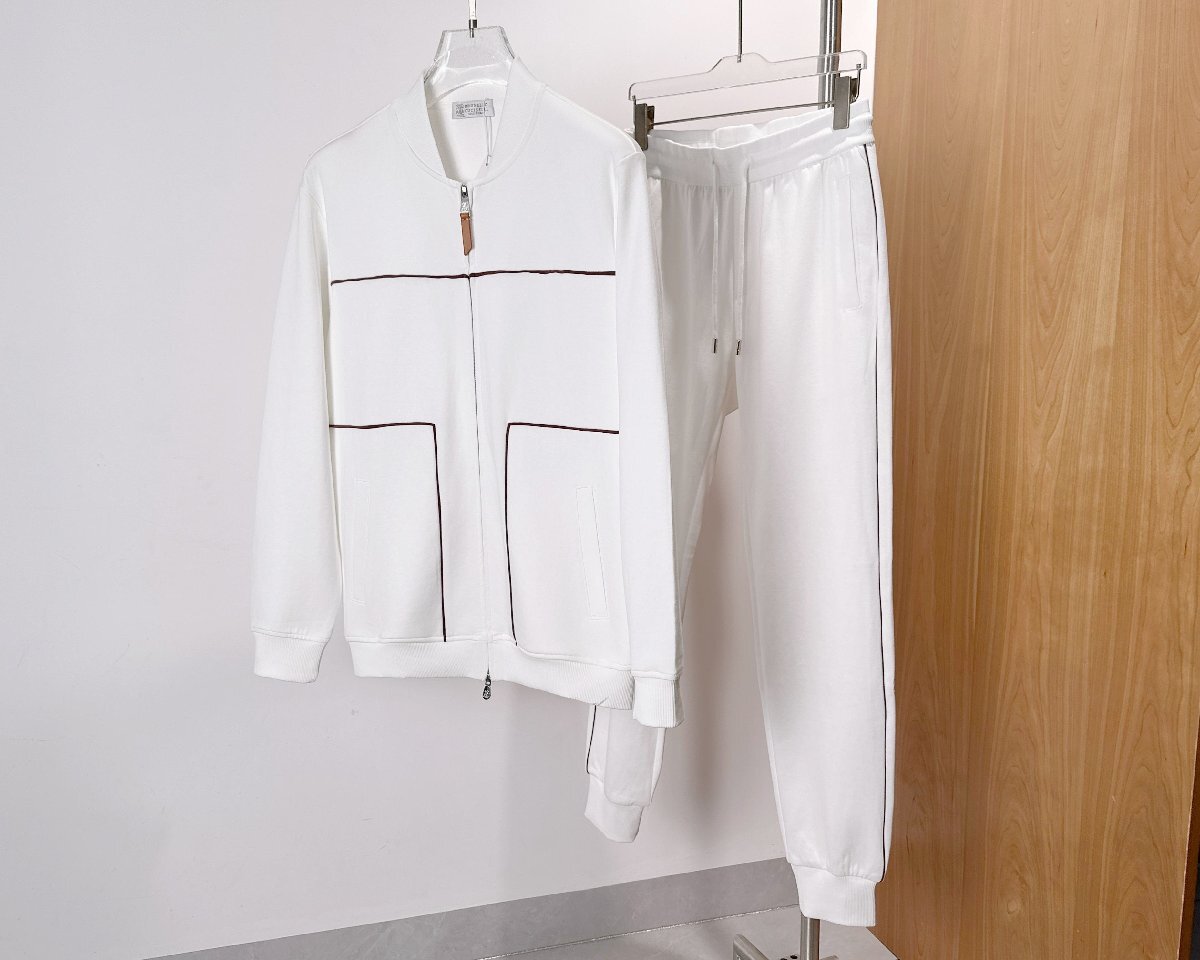 ホワイトL★数量限定★在庫限り【送料無料】★ブルネロクチネリ ★スポーツウェア 上下セット, ジップアップパーカー スウェットパンツ拍卖