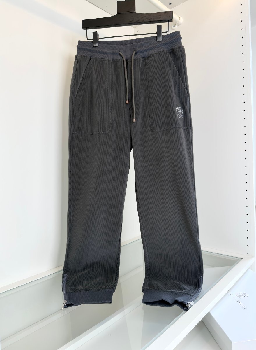 グレーL★送料無料★ブルネロクチネリ★メンズ コーデュロイ ジョガーパンツ, ドローストリング付き, ジッパー裾, スリムフィット拍卖