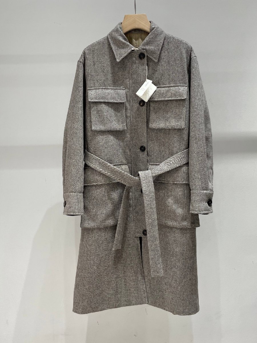 ライトブラウンS★送料無料★ブルネロクチネリ★レディース ウール混紡 ロングコート, キルティング裏地付き, マルチポケット拍卖