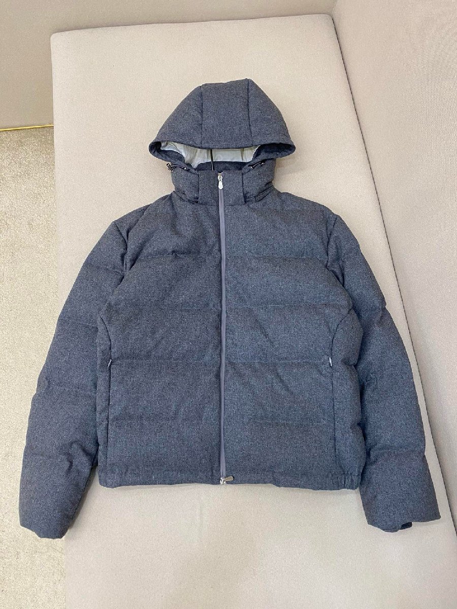 ダークグレーL★送料無料★ブルネロクチネリ★メンズウールブレンドダウンジャケット,フード付き,ウール素材,取り外し可能フード拍卖