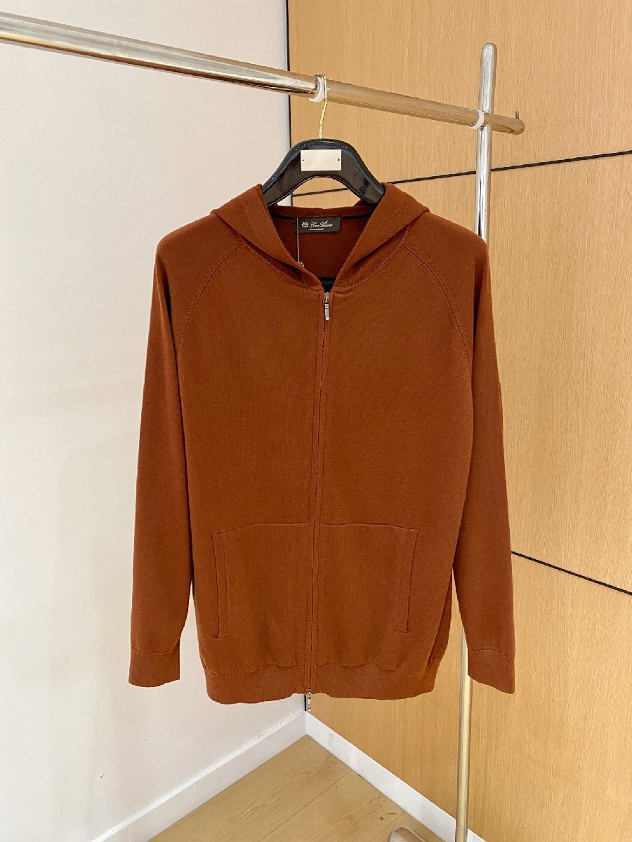 ブラウンM★送料無料★ロロピアーナLoro Piana★メンズジップアップ フード付き カーディガン, カジュアル ニット セーター, 長袖拍卖