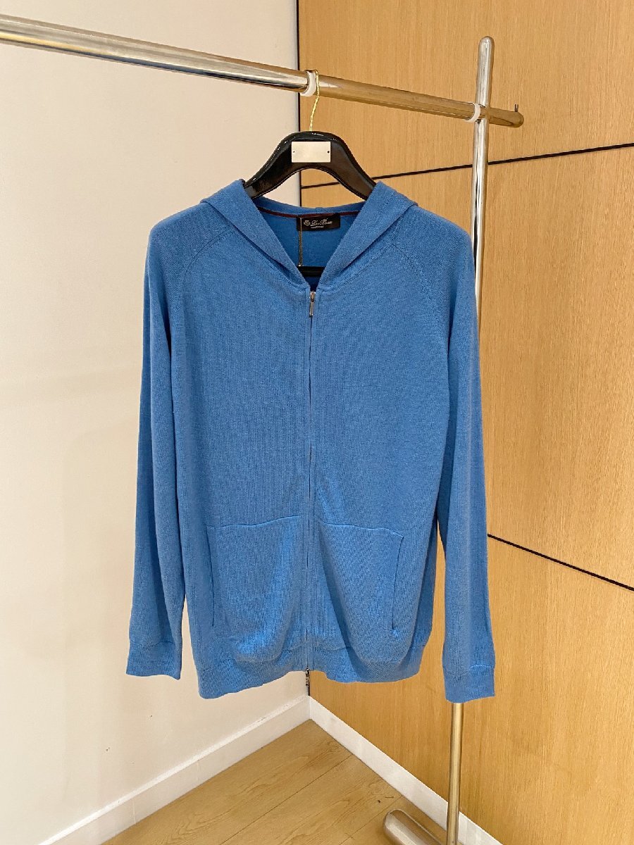 ブルーXXL★送料無料★ロロピアーナLoro Piana★メンズジップアップ フード付き カーディガン, カジュアル ニット セーター, 長袖拍卖