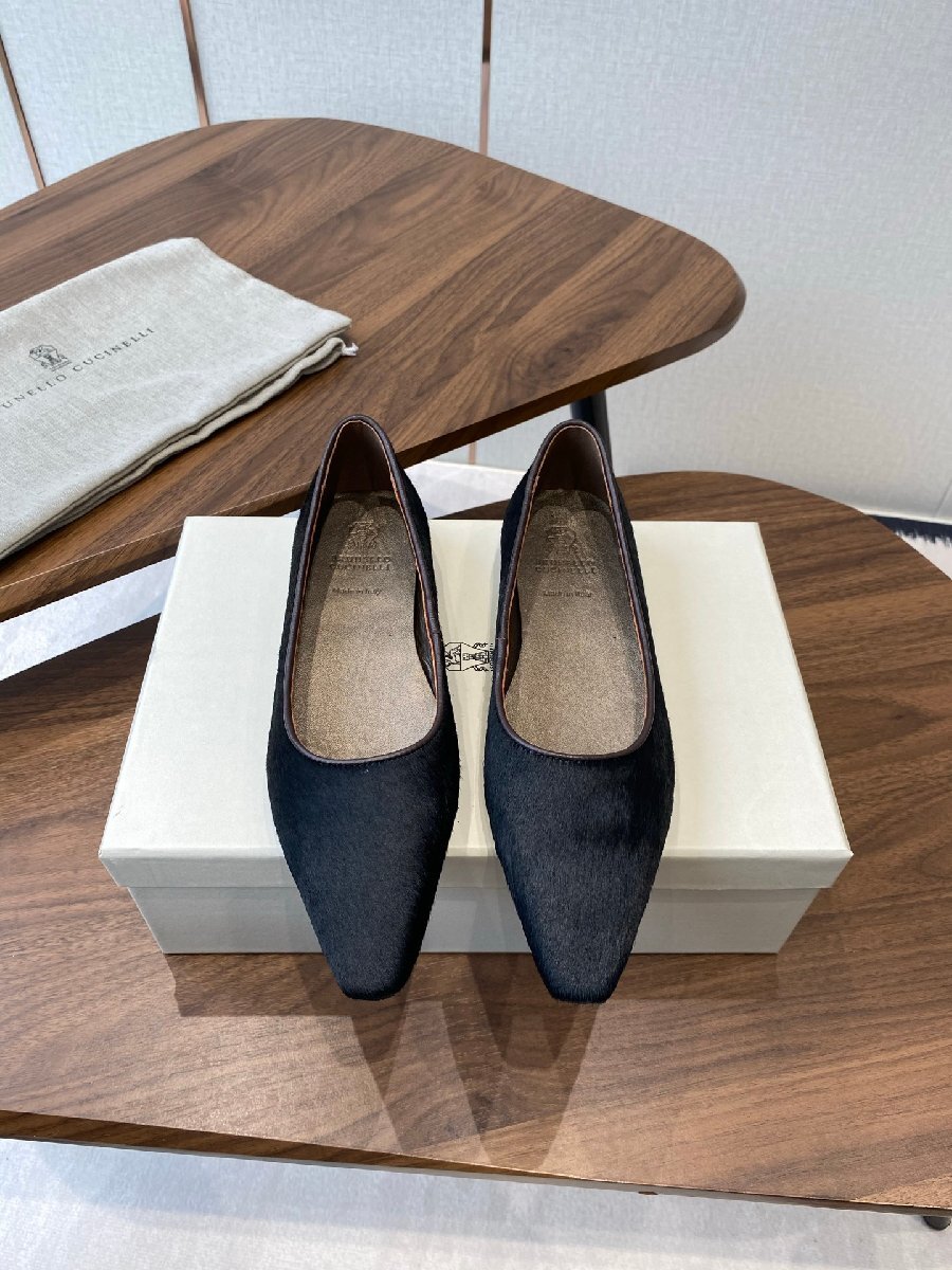 22.5cm ●数量限定【送料無料】ブルネロ クチネリレディース フラットシューズ, スクエアトウ, 本革ソール拍卖