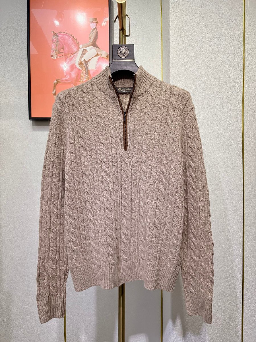 ベージュXL★送料無料★ロロピアーナLoro Piana★メンズケーブルニット ハーフジップ セーター, ウール混紡, ケーブル編み, カジュアル&ビ拍卖