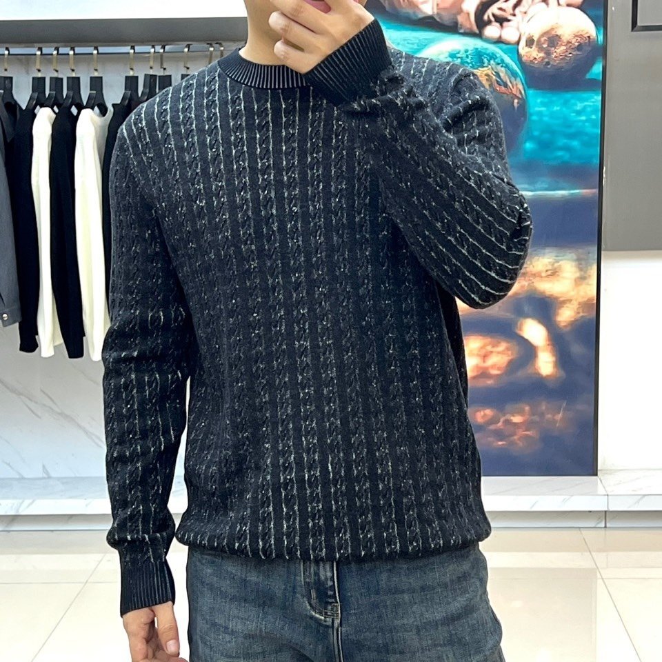 ブラックM【送料無料】 Brunello Cucinelli●メンズ カシミヤ混 ケーブル編み セーター, クルーネック, 長袖, ビジネスカジュアル拍卖