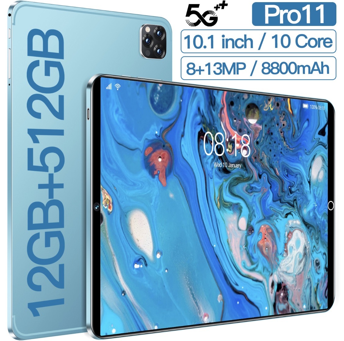 タブレット 12+512GB 10インチ Android Wi-Fiモデル 通話対応 IPS液晶 ネット授業 コスパ最高 simフリー SDカード 在宅勤務ブルー拍卖